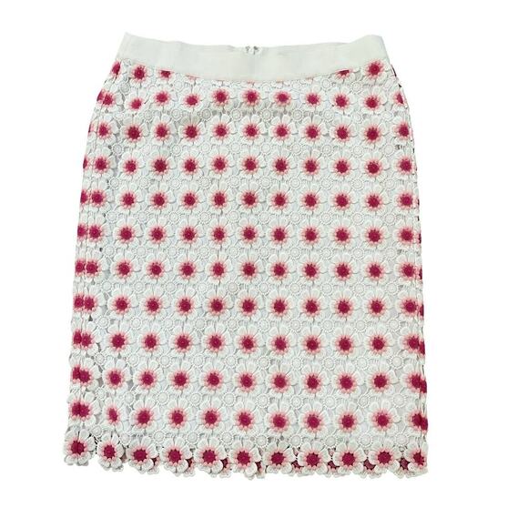 J Crew Floral Crochet Pencil Knee Length Skirt Size 16 Pink Garden Party Church - Picture 1 of 5